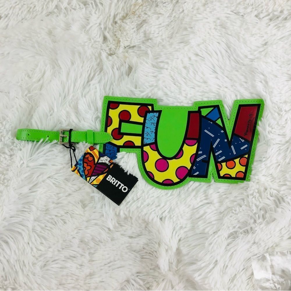 NWT Britto “FUN” bright colorful luggage tag travel name tag yellow
